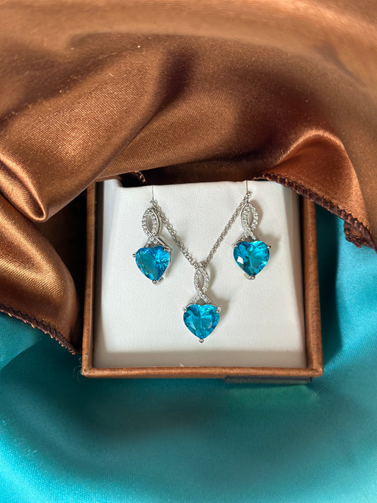 Blue Topaz - Heart-shaped Earring & Pendant Set