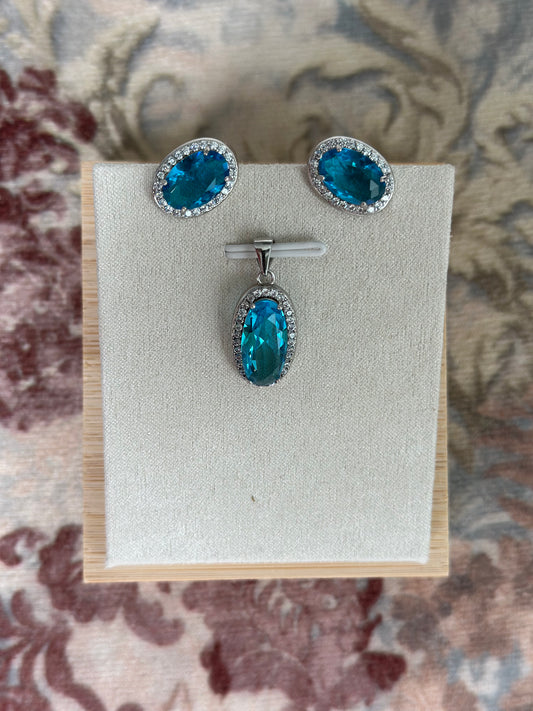 Blue Topaz - Oval Earring & Pendant Set