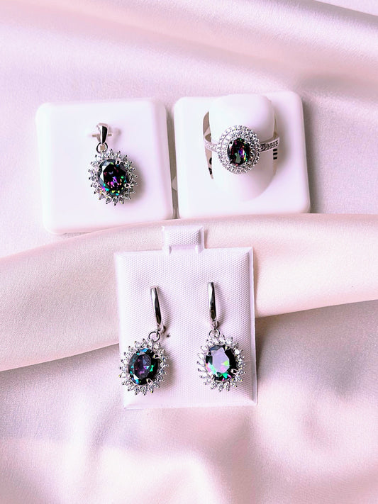 Mystic Topaz - Earring, Ring, Pendant Set