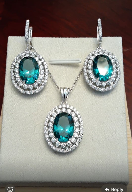 Paraiba Tourmaline - Oval Earring & Pendant Set